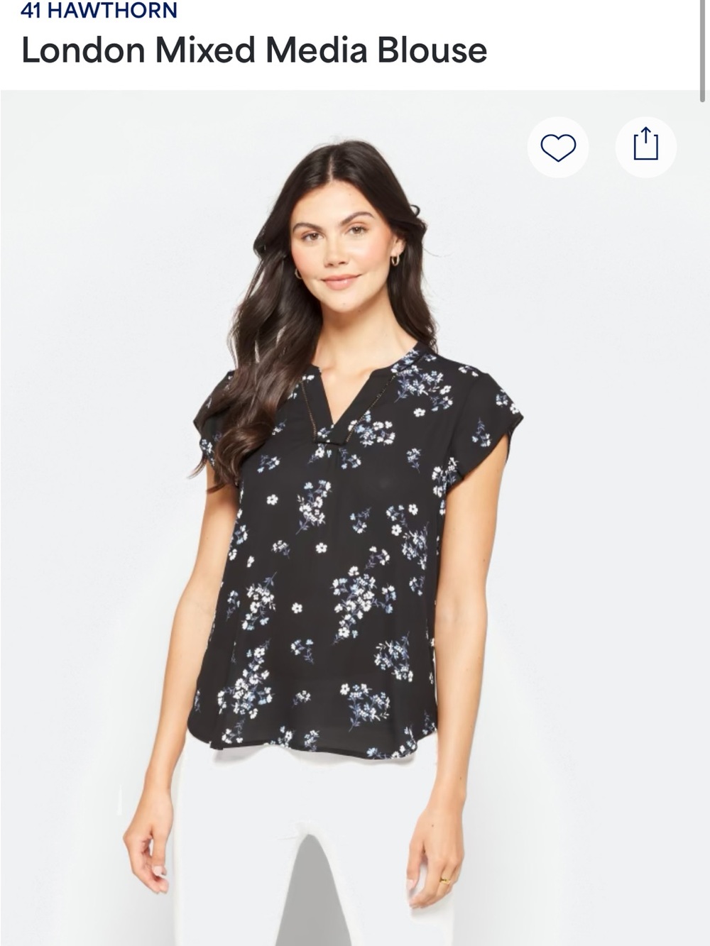 41 Hawthorn Black Floral Mixed Media V-Neck Blouse